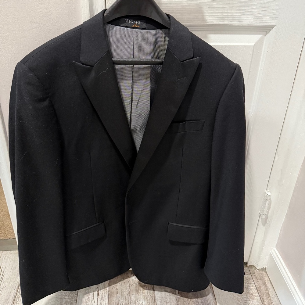 Mens Tiglio Luxe Tuxedo Black Blazer Single Breasted 2 Satin Buttons 42R TIG1001